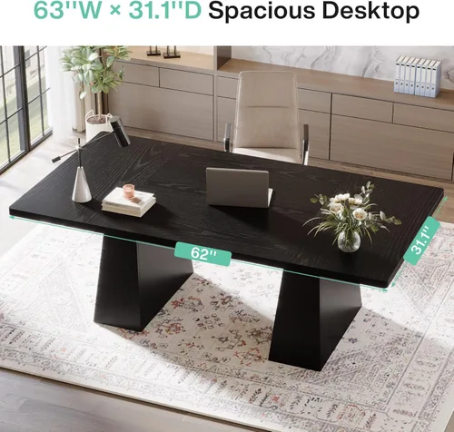 Miniatura 6 de Tribesigns Escritorio ejecutivo de 63 pulgadas, escritorio grande para computadora de oficina con doble pedestal, estaciones de trabajo modernas