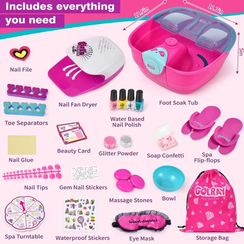 Miniatura 3 de Golray Kit de spa y uñas para niños, regalo para niñas de 5, 6, 7, 8 a 12 años, juguetes de manicura y pedicura, salón de arte, burbujas de masaje
