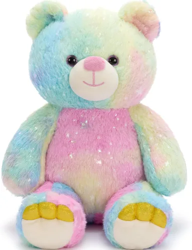 Miniatura 12 de Tezituor - Oso de peluche arcoíris de 13.78 pulgadas, suave oso de peluche teñido anudado, acogedor juguete de peluche abrazable para niños, novia