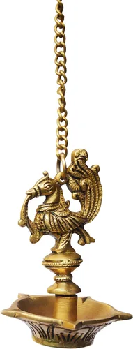 Aakrati Estatua decorativa colgante de latón de la lámpara del aceite del pájaro en acabado antiguo para la decoración casera