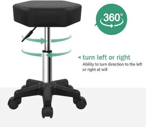 Miniatura 4 de FURWOO Taburete con ruedas hexagonales con ruedas para spa y salón de masaje, color negro
