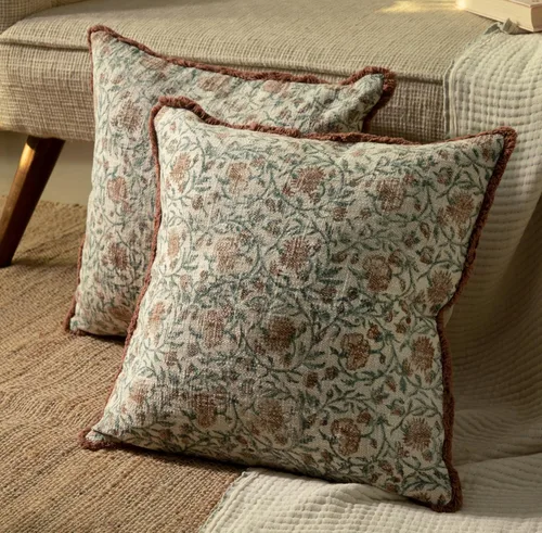 Miniatura 32 de Juego de 2 fundas de almohada decorativas de algodón indio vintage con estampado a mano (marrón ladrillo, 18 x 18 pulgadas (paquete de 2))