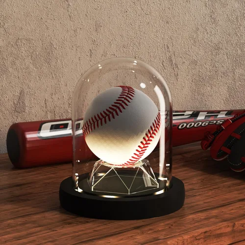 Miniatura 2 de Vitrina de béisbol con base de luz LED negra, soporte de béisbol de cúpula de cristal, estuche de pelota de juego para pelotas de béisbol