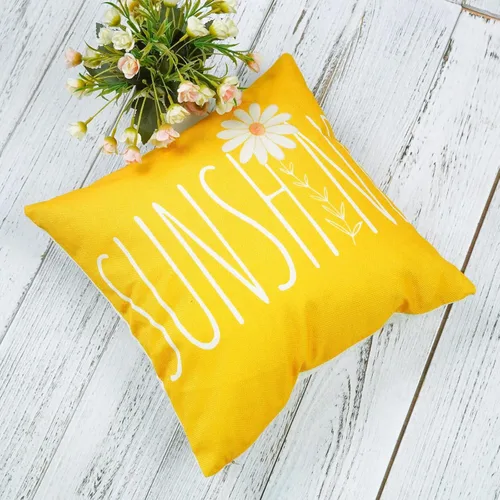 Miniatura 5 de ONWAY Juego de 2 fundas de almohada lumbar de primavera y verano de 16 x 16 pulgadas, fundas de almohada decorativas de margaritas de color amarillo