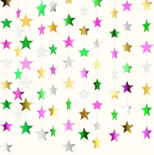 Miniatura 12 de Patelai Guirnalda de estrellas con purpurina 2026, decoración de graduación de 130 pies, pancarta colgante de estrella para fiesta, cumpleaños