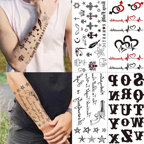 Miniatura 3 de TASROI 18 hojas de tatuajes temporales con citas inspiradoras en negro para mujeres, niños y niños, de larga duración, palabras del alfabeto