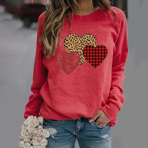Miniatura 101 de Sudadera de manga larga con estampado de leopardo y corazón para mujer, para el día de San Valentín, sin botones, para niñas, regalos