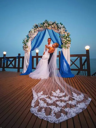 Miniatura 2 de Dreamyn Novia de encaje velo de novia 1 nivel 118 pulgadas blanco largo catedral longitud Veli novia tul accesorios para el pelo con peine mental