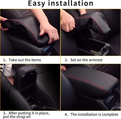 Miniatura 6 de AOMSAZTO Fundas de consola para Hyundai Tucson 2016 2017 2018 2019 2020 2021 Fundas para reposabrazos Hyundai Tucson negras con costuras rojas
