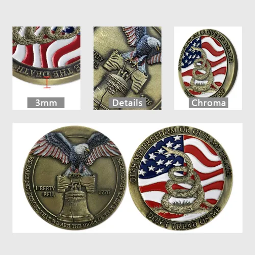 Miniatura 6 de Moneda militar Don't Tread on Me Challenge Coin US Liberty Bell