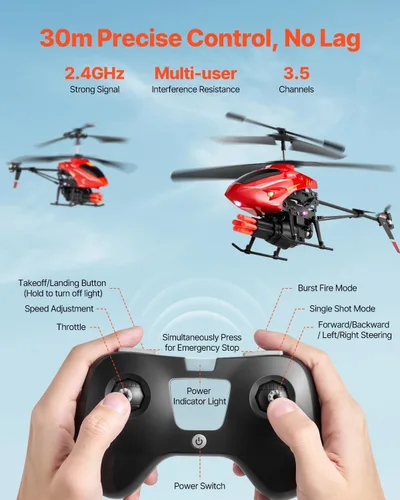Miniatura 6 de VEVOR Helicóptero RC, helicóptero de control remoto volador de 2.4 GHz con modo de disparo, avión RC de 3.5 canales para niños, retención