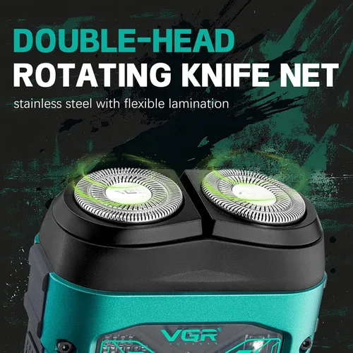 Miniatura 5 de VGR Mini afeitadora eléctrica 344 – Navaja giratoria recargable por USB de doble anillo, afeitadora facial portátil IPX6 húmeda y seca para hombres