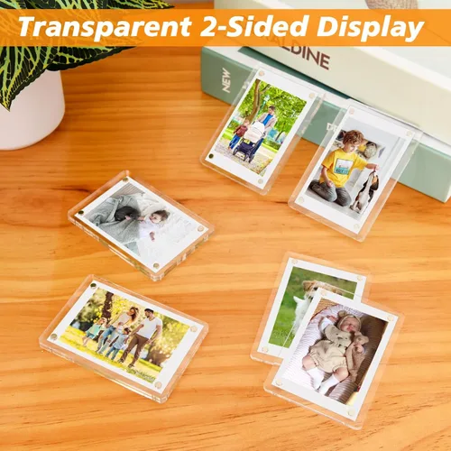Miniatura 5 de Mini marco polaroid acrílico para fotos, paquete de 5 marcos magnéticos para refrigerador para pantalla de fotos Instax, transparente de doble cara