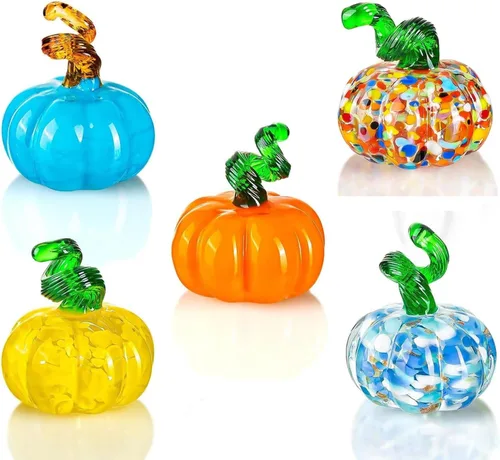 Miniatura 9 de Figura de calabaza de cristal soplado a mano de 3 pulgadas, pisapapeles de calabaza de cristal marrón grande, calabazas de Acción de Gracias