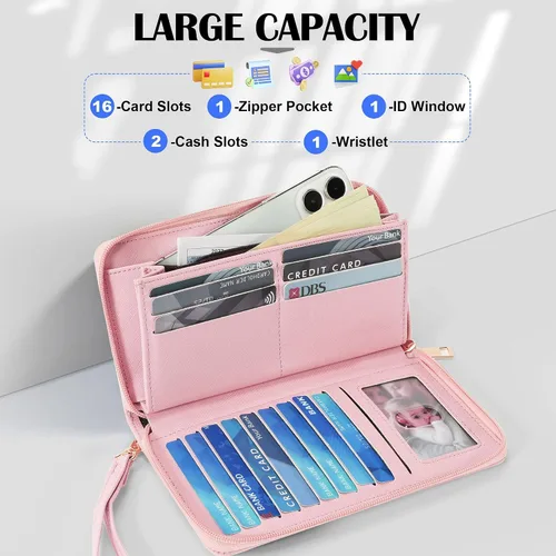 Miniatura 63 de Chelmon - Monedero para mujer de cuero genuino con bloqueo de señal RFID, para tarjetas de crédito