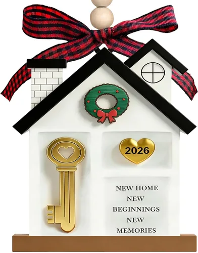 2026 New Home Ornament, Wooden New House New Beginning Ornament Housewarming Gifts for New Home, New House Presents for Women Couple, Ideal New