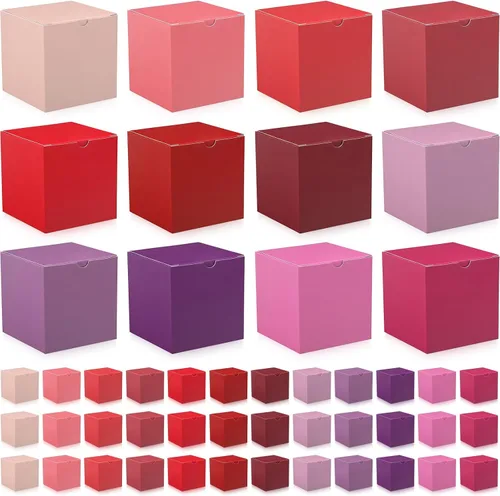 Miniatura 8 de Zhehao - Paquete de 48 cajas de regalo pequeñas de 10,2 x 10,2 x 10,2 cm, cajas de papel kraft cúbicas coloridas al por mayor, con tapas