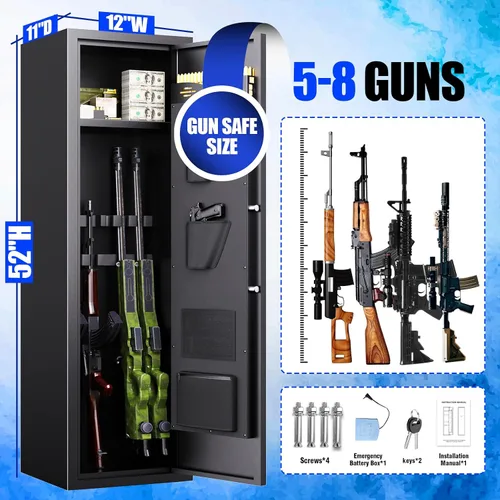 Miniatura 4 de Caja fuerte para armas 5-8 para rifles y pistolas, casillero de armas de huellas dactilares, biométrico seguro para armas, sin montaje, estante