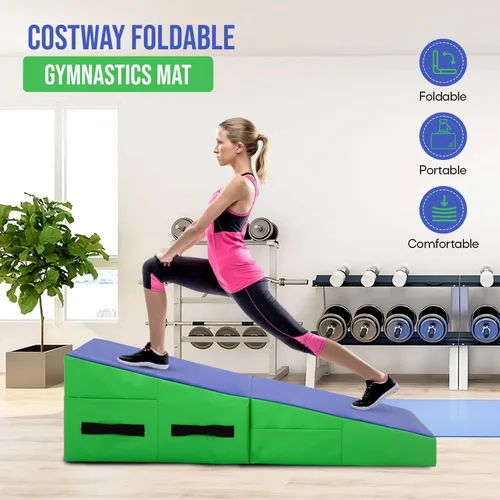 Miniatura 2 de Colchoneta de gimnasia inclinada, esterilla de yoga para gimnasio en casa, alfombrilla de ejercicio plegable con superficie de poliuretano Azul