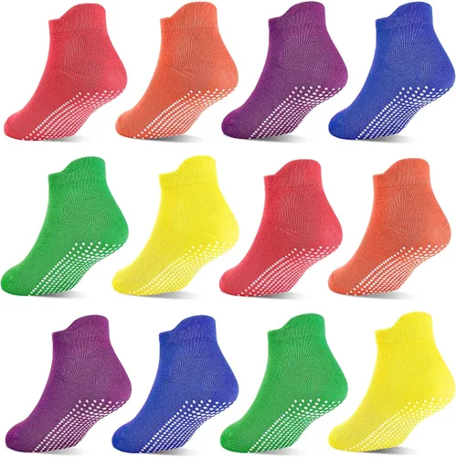 Miniatura 12 de Calcetines antideslizantes con agarre para bebés, niñas y niños, calcetines tobilleros para niños de 6 meses a 7 años, 12 pares
