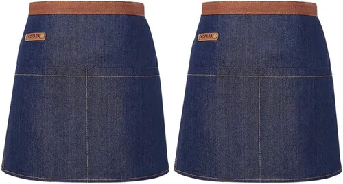 Miniatura 5 de KPD Delantal de mezclilla con bolsillos, ajustable azul para cocina, barbacoa y jardín, delantal de trabajo para hombres y mujeres