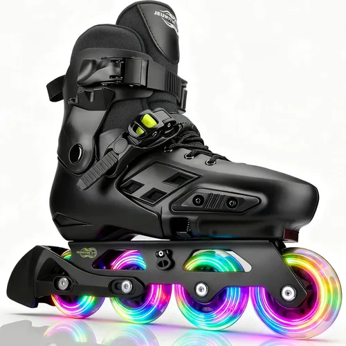 Patines en línea para niños y niñas con ruedas iluminadas, tamaño ajustable, adecuado para principiantes, patines para mujeres, niñas y adultos Negro