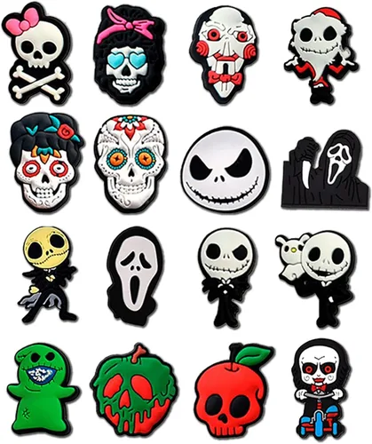 Miniatura 9 de hunanzhongyi Lote de 50 dijes para zapatos de película de terror dijes para zapatos de Halloween para adolescentes niños niñas hombres y mujeres