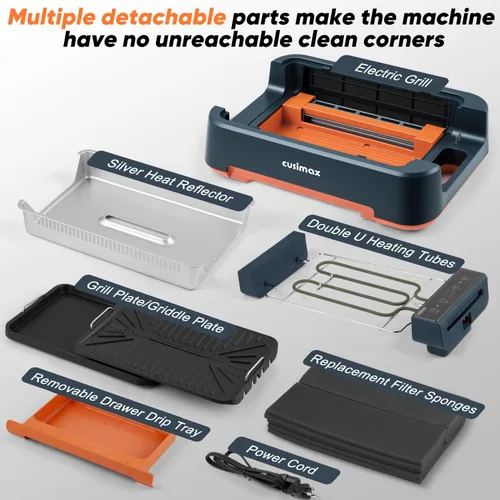 Miniatura 7 de CUSIMAX - Parrilla eléctrica, parrilla y plancha sin humo, parrilla eléctrica coreana con extractor de humo turbo y esponja de filtro reemplazable