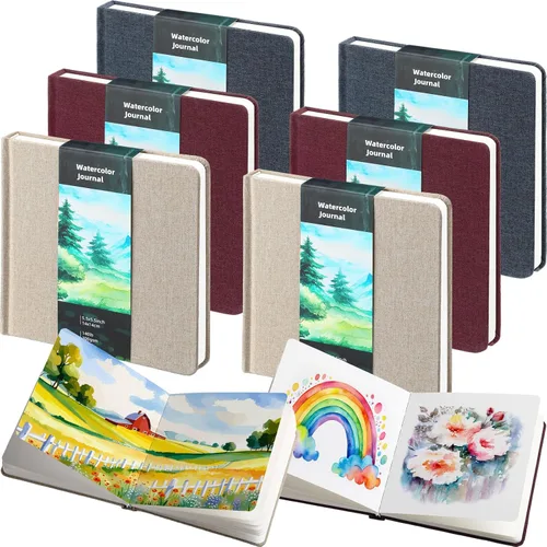Mooliwe 6 cuadernos de bocetos de acuarela, diario pequeño de papel de acuarela a granel para pintar 300 GSM, 140 libras, algodón prensado en frío