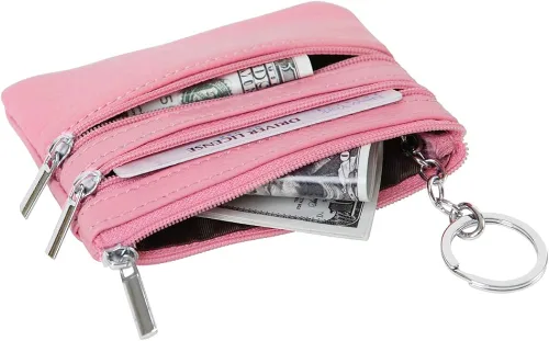 Miniatura 4 de Monedero de cuero auténtico para mujer con llavero