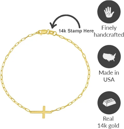 Miniatura 2 de Pulsera de cadena de clip con cruz lateral de oro amarillo de 14 quilates con cierre de langosta