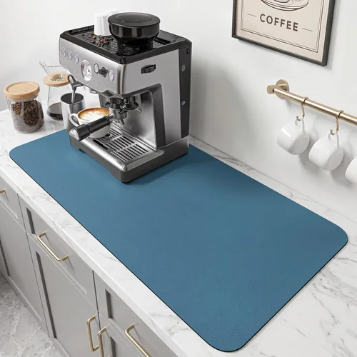 Miniatura 15 de PoYang Tapete de café extragrande de 31.5 x 17 pulgadas, accesorios de barra de café para encimera, tapete absorbente para secado de platos, Gris