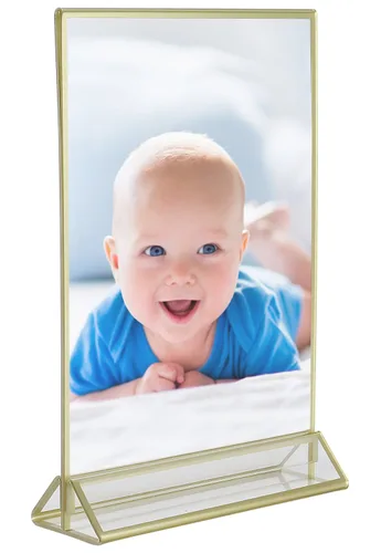 Miniatura 9 de Marco de acrílico transparente de doble cara, con soporte vertical y borde dorado de 5 x 7 pulgadas (3 milímetros) (paquete de 6)
