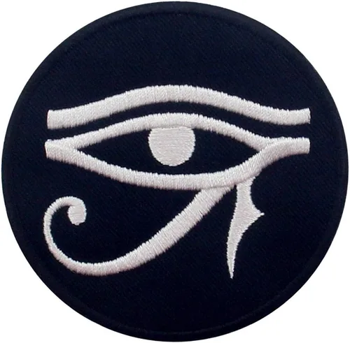 Miniatura 5 de EmbTao Parche bordado Eye of Horus Wedjat con apliques para coser en emblema, rojo y negro