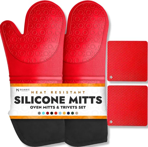 Miniatura 15 de Guantes de horno de silicona con forro de algodón acolchado – profesional resistente al calor olla de cocina soportes – 1 par 2-Turquesa