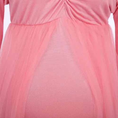Miniatura 6 de Vestido largo de maternidad de manga larga con hombros descubiertos para mujer, vestido de tul para boda, sesión de fotos, baby shower