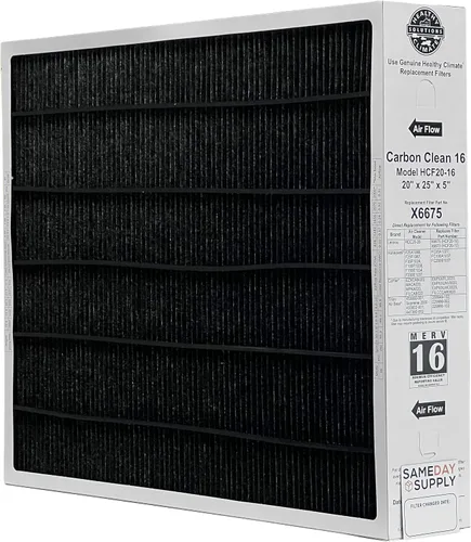 Lennox Healthy Climate Lennox X6675 - Paquete de filtros MERV 16 de 20 x 25 x 5 con filtro de suministro para el mismo día, imán recordatorio de