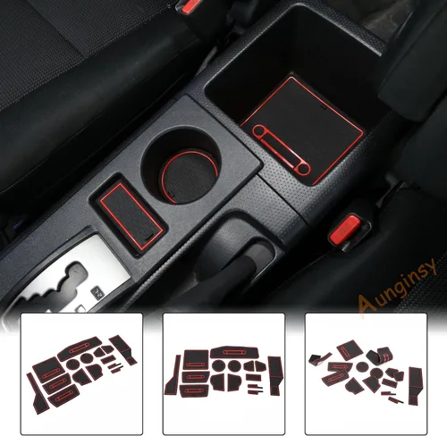 Miniatura 8 de Aunginsy Kit de alfombrillas con ranura para automóvil (15 unidades), goma, rojo y negro, compatible con Toyotaa FJ Cruiser 2007-2021, consola