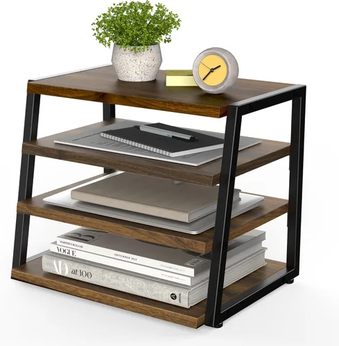 Fenge Organizador de Estante de Escritorio, Estante de Escritorio de 4 Niveles, Estantes de Oficina de Madera y Metal, Organizador de Archivos de