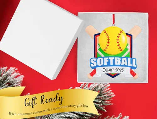 Miniatura 4 de Adorno de Navidad personalizado de sóftbol 2025 Decoración de árbol de Navidad de murciélagos de sóftbol y bola para niñas y niños Regalo