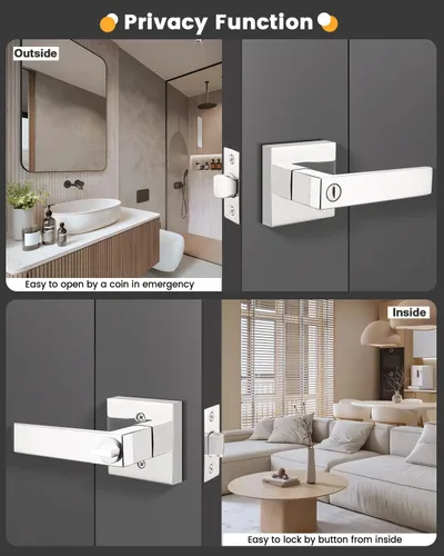 Miniatura 4 de Gobrico Manijas de puerta de privacidad con roseta cuadrada, paquete de 10 cerraduras de cama/baño en cromo pulido para puerta interior Cromado