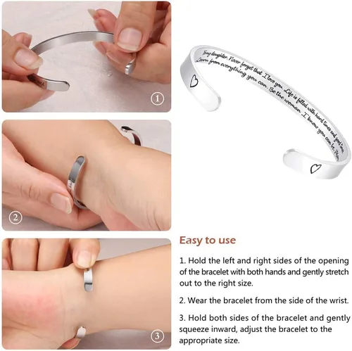 Miniatura 4 de Fesciory - Brazaletes inspiradores y motivadores para mujer, de acero inoxidable, con grabado personalizable y con texto en inglés Keep Going