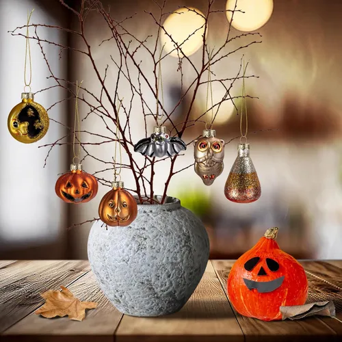 Miniatura 6 de Deloky 6 adornos colgantes de vidrio soplado de Halloween, decoración de Halloween, decoración de árbol de vidrio, adornos de Halloween, murciélago