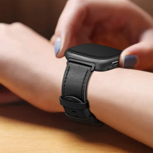 Miniatura 4 de Fintie Bandas compatibles con Fitbit Versa 4 3 / Sense 2 1, correa de repuesto de cuero genuino (negro)