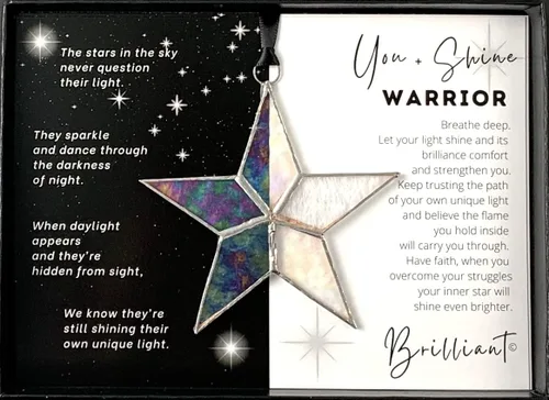Estrella de vidrieras iridiscente hecha a mano, regalo de mensaje de guerrero, aliento para tiempos difíciles, todo estará bien, regalo para