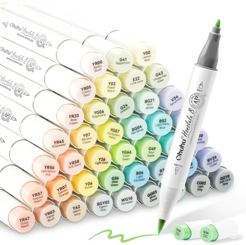 Ohuhu Rotuladores de Pincel de Alcohol Pastel - 48 Nuevos Colores Pastel - Florecimiento - Marcadores de Alcohol de Doble Punta a Base de Alcohol