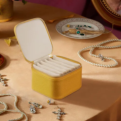Miniatura 2 de Vlando Joyero de viaje, pequeña bolsa de joyería con 6 bolsillos de terciopelo con cremallera, organizador de joyería de piel sintética para mujeres