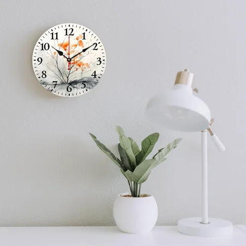 Miniatura 6 de Otoño naranja gris acuarela simple moderno árbol de otoño reloj de pared de madera Acción de Gracias o Halloween cuarzo madera sin tictac sala