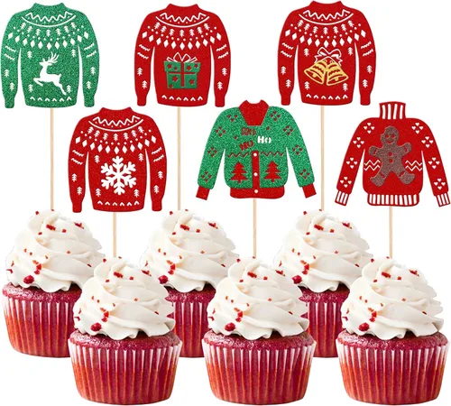 Miniatura 20 de Rsstarxi Paquete de 24 Adornos para Cupcakes Oh Baby de Navidad con Purpurina, Sombreros de Navidad, Palillos para Cupcakes de Baby Shower para Baby