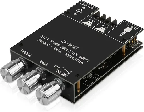 Miniatura 11 de ZK-1002T PRO 2.0 Canal Bluetooth 5.0 Tarjeta Amplificadora 200W HiFi Subwoofer Audio AMP con Agudos y Bajos, Entradas BT USB y AUX, Módulo AMP